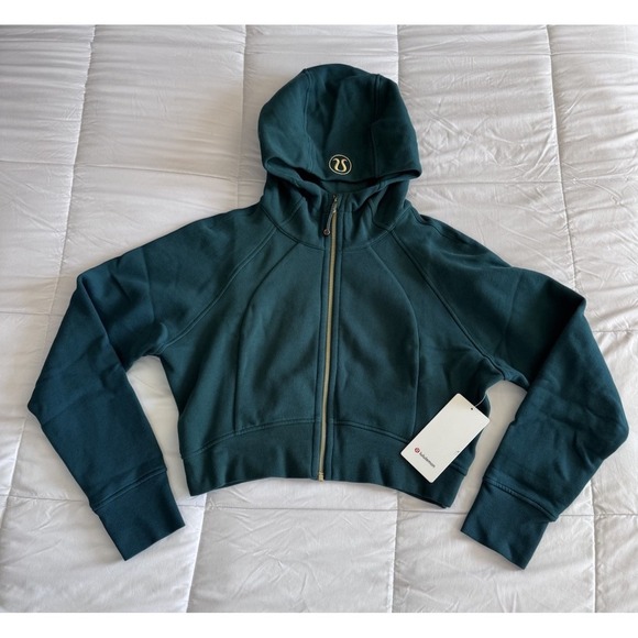 lululemon athletica Tops - New Lululemon Scuba Full Zip Cropped Hoodie Size 14 Storm Teal/ Gold Sweatshirt